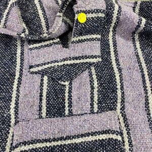 Franks Textiles Mexican Baja Hoodie Purple Striped Jerga Pullover Size M 1557